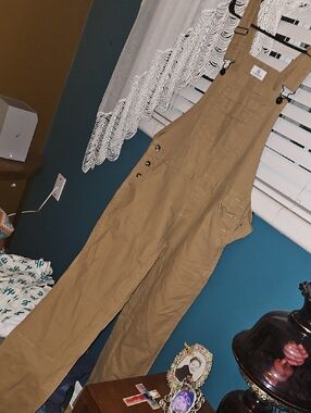Casual Tan Cotton Utility Overalls